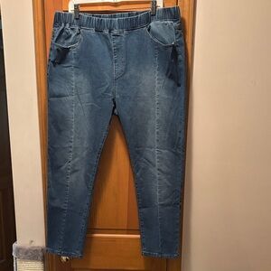 SHEIN Curve Women's Skinny Jeans, 3X Classic Blue, full elastic waist, stretchy